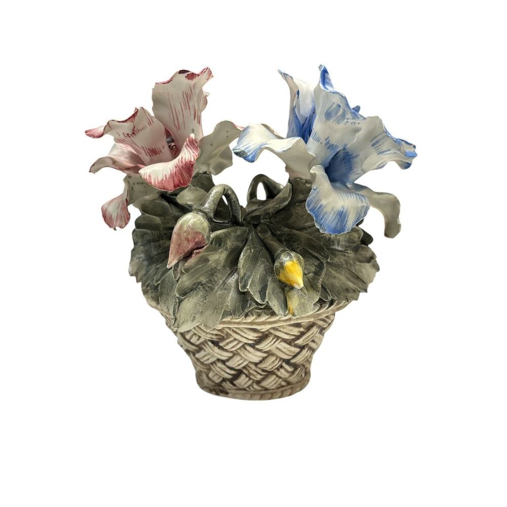 Vintage Capodimonte Porcelain Flower Basket Center Piece Made In Italy - READ